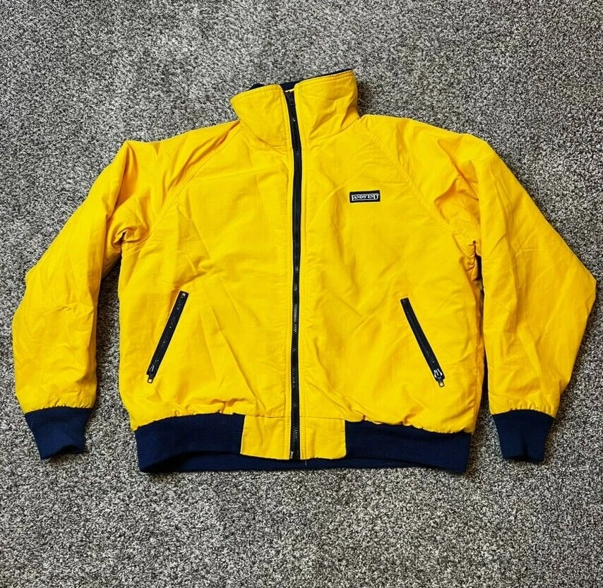 Lands End The Squall Jacket XL Ladies Vtg Fleece Lined Nylon Shell Yellow USA