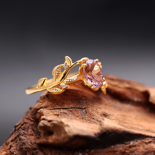100% Natural Amethyst Oval Leaf Ring Solid Silver Gold Fill Jewelry For Lovers - Picture 7 of 10