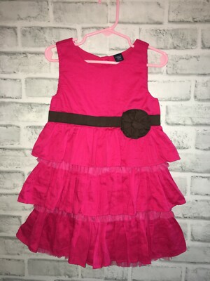 NWT BABY GAP PORTOBELLO DRESS GIRLS 4T 4 YEARS HOT PINK BROWN DRESS RUFFLES FLOW
