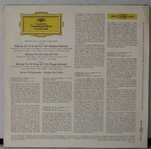 DGG 138 112 SLPM MOZART, BOHM SYMPHONY K.385 HAFFNER GERMANY RED STEREO 1960 LP - Picture 2 of 3