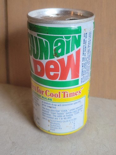 MOUNTAIN DEW Vintage CONTEST Soda Can PUSH BUTTON Steel FLAT TOP Toronto Canada - Picture 5 of 16