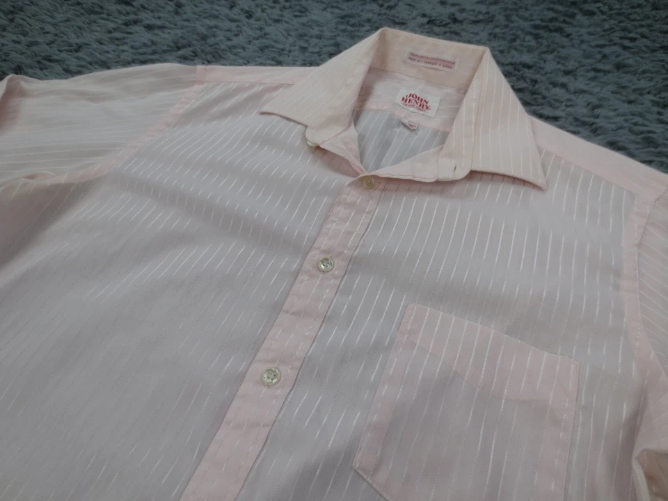 Camisa de Colección John Henry Para Hombres 15.5 Rosa Brillante Rayas Mezcla Transparente Ajustada Foto 2 de 4
