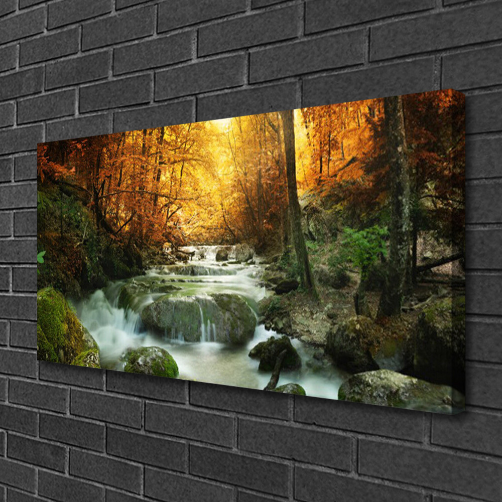 Impression sur toile paysage de forêt avec cadre en bois stable