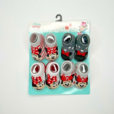 Disney Baby Minnie Mouse Baby Booties 4 Pair Set Size 6-12 Months Stripe Dot