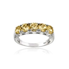 Sterling Silver Citrine Half Eternity Band Ring, Size 6