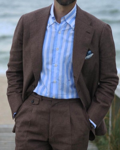 Herrenanzug Tweed-Stoff Braune Jacke Blazer Smoking Sakko Freizeit Custom - Picture 4 of 8