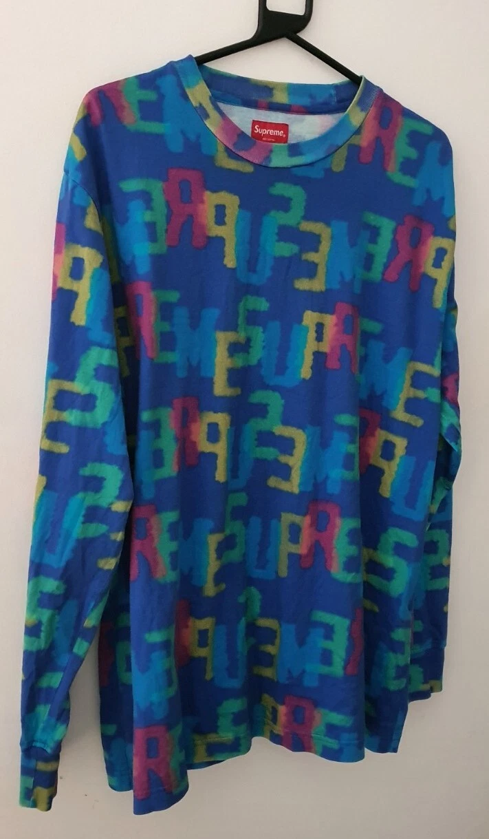 SS18 Supreme Letters L/S top Tee taille L grand t shirt bleu royal