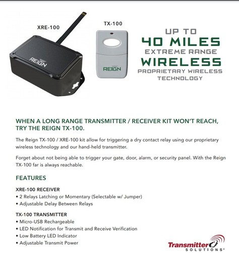 REIGN XRE-100-KIT Wireless Relay Extender, TX-100 Transmitter Up To 1 Mile Range - 第 1/3 張圖片