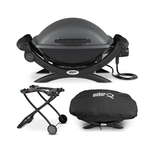 Weber® Q 1400電気式グリル　カート片面別売グリドル仕カバー付 Weber Q 1400 Electric Grill Black with Portable Cart and