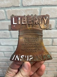Liberty Insurance Antique Bronze Bell Sign Plaque Indiana Mutual Fox Cincinnati