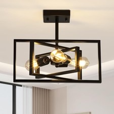 Black Semi Flush Mount Ceiling Light Fixture, 3-Light Modern Farmhouse Ceiling