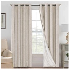 Textured Linen Blackout Curtains 52x84 White Liner 2 Panels
