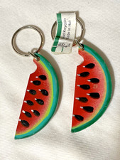 Set of 2 SMALL WATERMELON SLICE KEYCHAIN CUTE FRUIT CHARM Wood Travel Souvenir