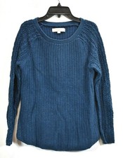 Ann Taylor Loft Womens Teal Blue Long Sleeve Scoop Neck Chunky Knit Sweater S