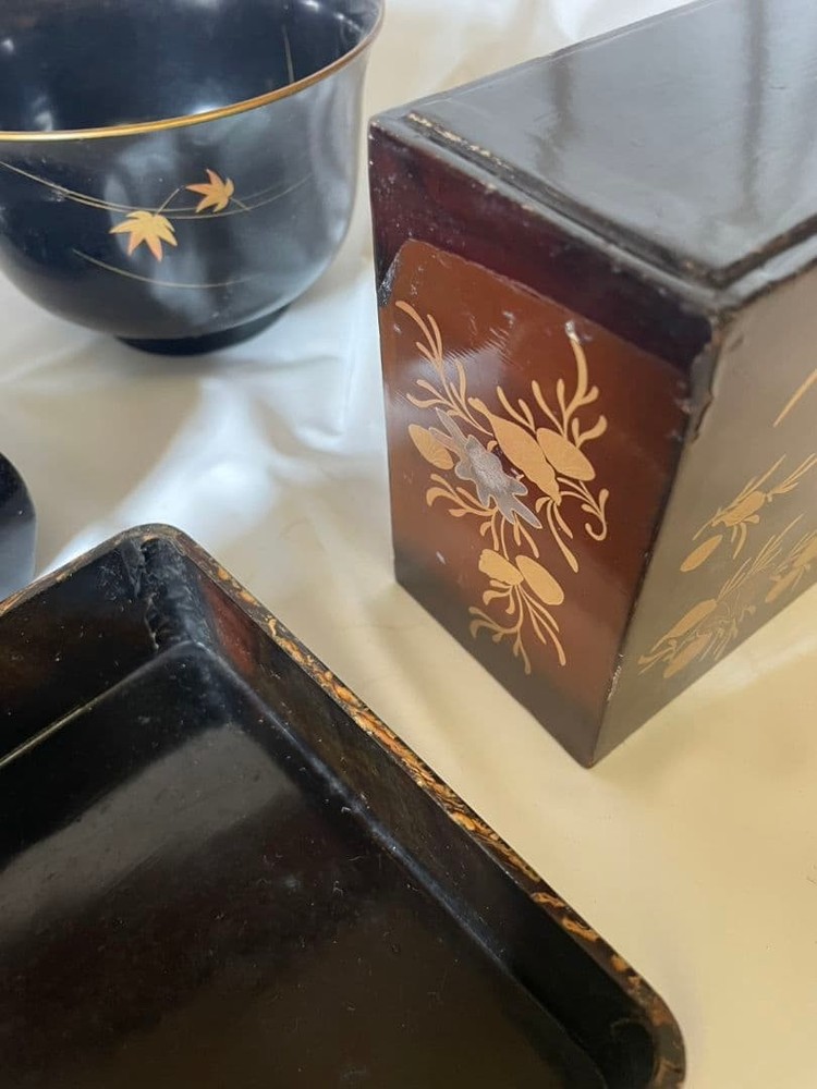Jubako Bento Box Japanese Vermilion painted lacquer small box cigarette case 4 p