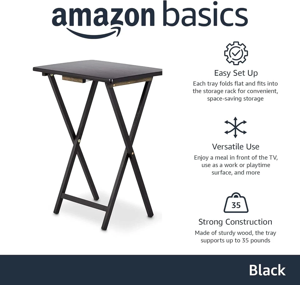 Folding Tray Table Bundle - TV Dinner Trays with Rack, Black - Image 4 of 4