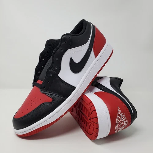 Nike Air Jordan 1 Low 'Bred Toe 2.0' Red Black 553558-161 Men's Size 10