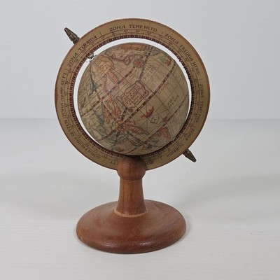 Vintage Old World Desk Top Globe Wood Stand 7'' Dark Academia Traditional