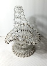Vintage HANDMADE Grandma KITSCH Safety PIN Clear Beaded BASKET 11" Flower Girl