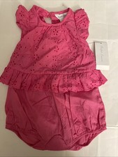 NWT Ralph Lauren Baby Girls Pink Eyelet Ruffle Open Back Romper Size 3M