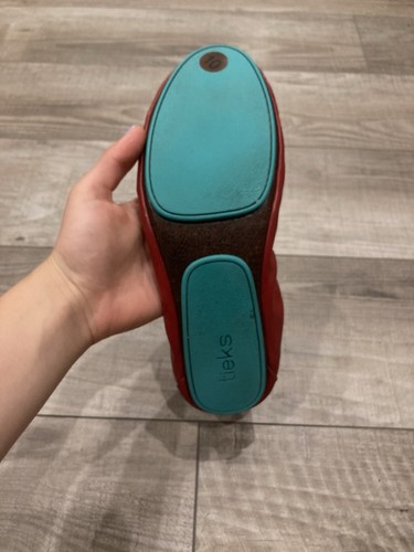 Tieks By Gavrieli Red Ballet Flats Women's Size 10 Teal Bottom Italian Leather - Picture 5 of 9