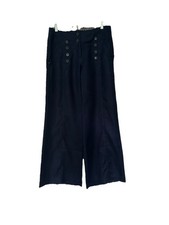 Bica Chela Women's Navy Blue Linen Wide Leg Size 8 Sailer Buttons Lace Up Back