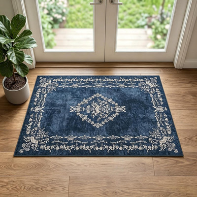 Entryway Rug 2X3 Washable Area Rugs for Bathroom, Vintage Boho Floral Distressed