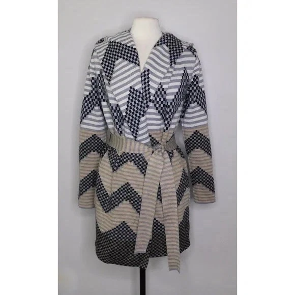 Anthropologie поле цветок шеврон полоски подпоясанный шерсти свитер пальто капюшон X-Small - Изображение 2 из 4