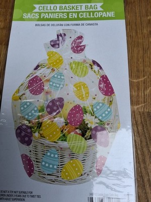 1 x OSTERN BUNTE EIER KORB Geschenk Kuchen ZELLOPHANBEUTEL mit Krawatte