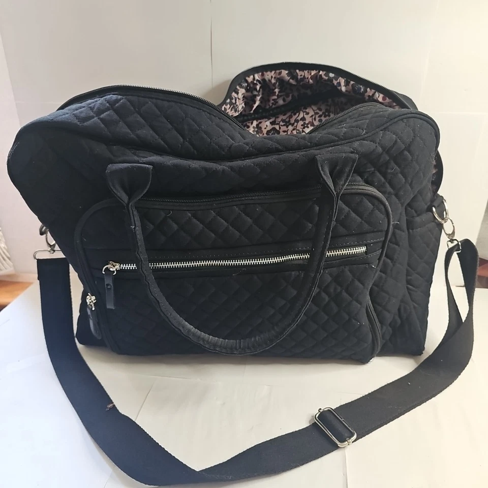 Bolso de fin de semana acolchado negro 14 bolsillos correa para el hombro asas Foto 2 de 4