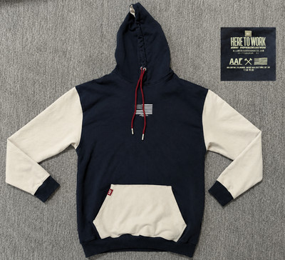 All American Roughneck AAR Here To Work Hoodie Mens M Navy Pullover USA Flag