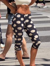 Nibber Drawstring Casuals Polka Dot Print Pants Women Trend Pleat Stretch Fashio