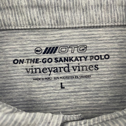 Vineyard Vines Polo Shirt Men Large Gray Striped Performance Heather Sankaty OTG - Picture 3 of 13