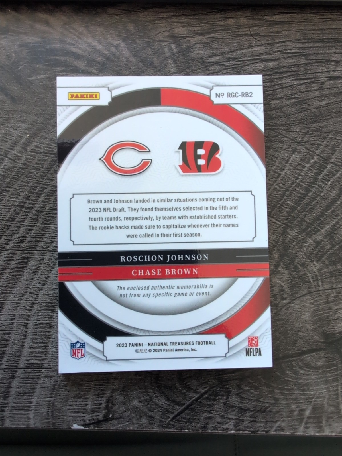 2023 National Treasures Football Dual Patch RC #RGC-RB2 1/1 One Of One view 2