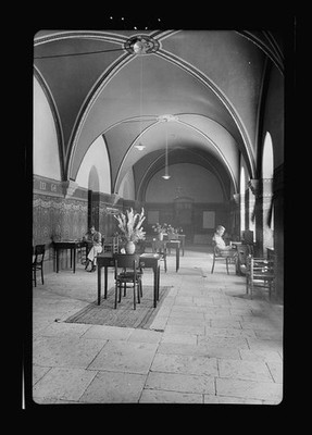Photo:C.W.L. Hostel Interior New Gate 1910s Arched Hall Tables Women