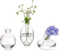 Kleine Vasen Tischdeko Vintage Handmade 3 StüCk Klar Glas Blumenvase Modern Set