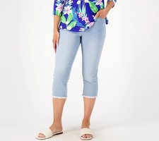 Belle by Kim Gravel Petite TruTemp Capri with Frayed Hem Jeans Light Wash 30 New