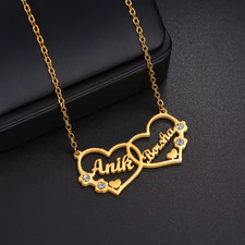 Custom Double Name Heart Zirconia Pendant Necklace Jewelry Love Partner Gift