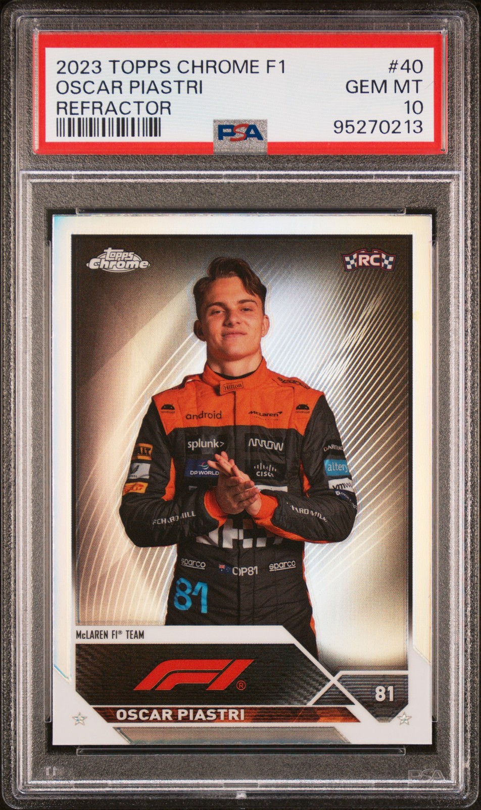 2023 TOPPS CHROME FORMULA 1 REFRACTOR #40 OSCAR PIASTRI PSA 10