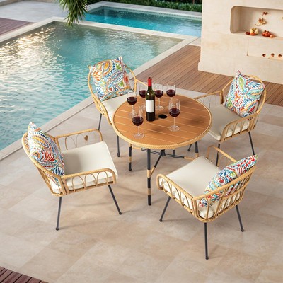 5-Piece Patio Table &Chairs Set, Outdoor Dining Set w/Umbralle