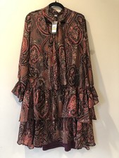 Tommy Hilfiger Women's Paisley Floral Chiffon Fit and Flare Dress Size 14 New