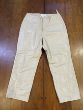 Vtg 90s Hugo Buscati 100 Leather Pants Women Size 10 Beige Straight Leg Classic