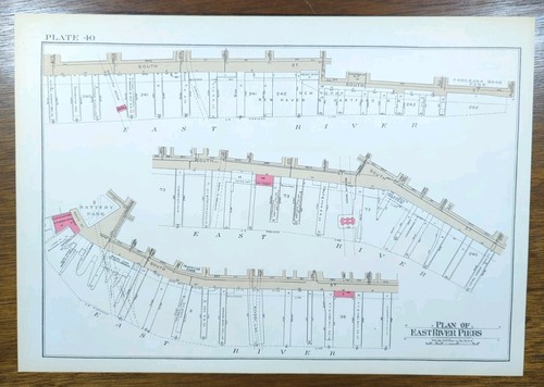 1934 HUDSON RIVER PIERS Manhattan New York City Map ~ Old Vintage BATTERY PARK - Picture 2 of 3