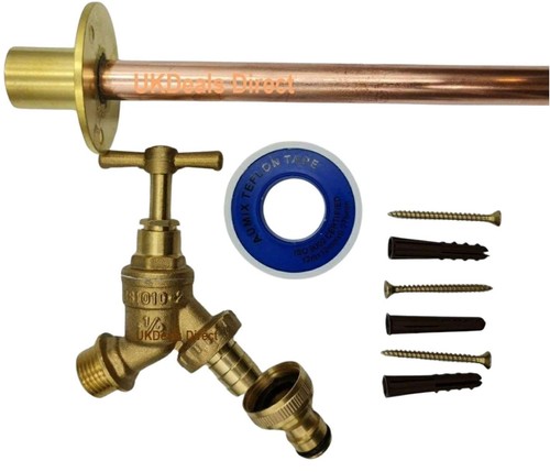 UKDD® Outside Garden Tap Kit with Through Wall Flange with Fixings (Outdoor