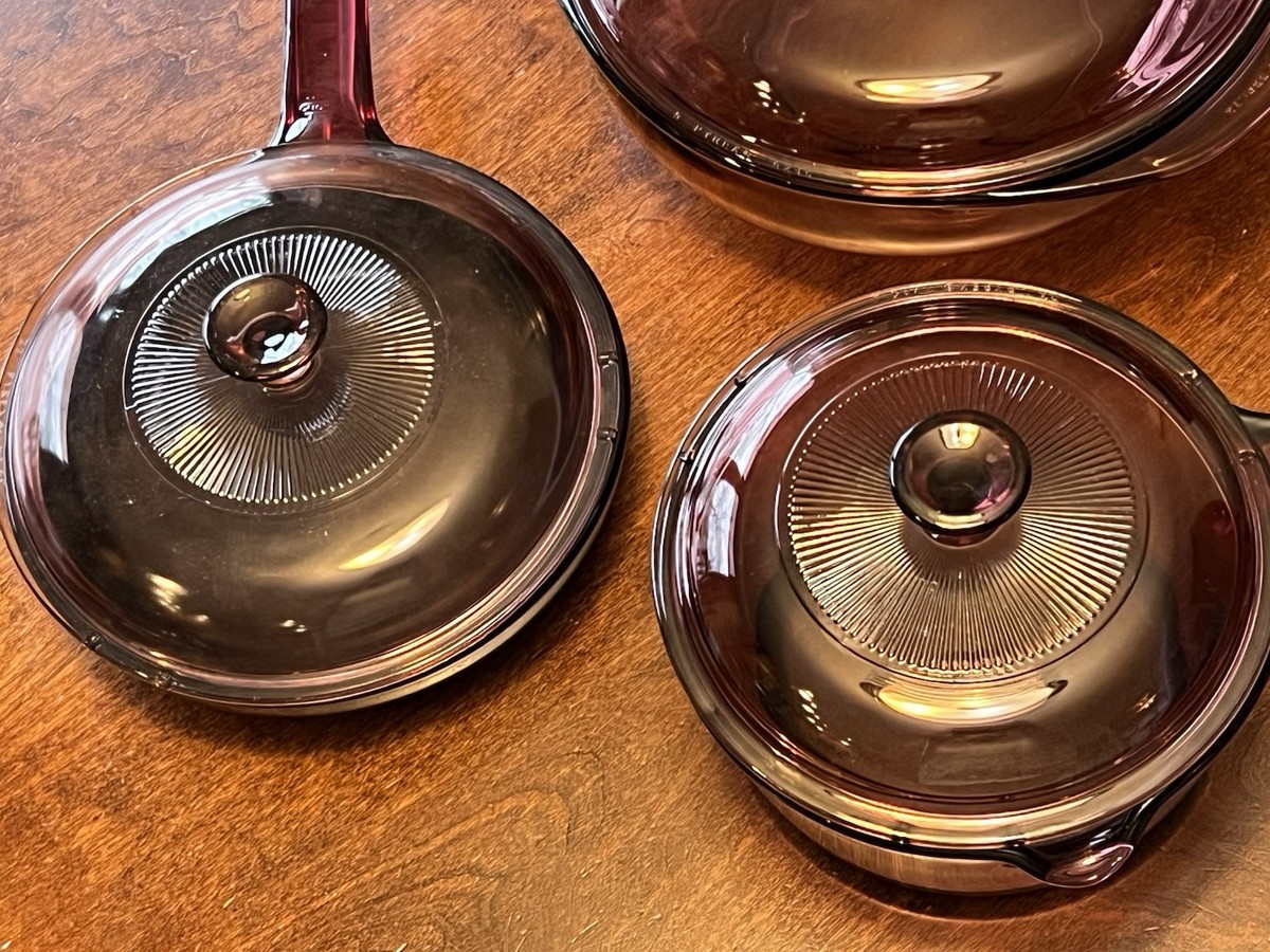 Vintage Pyrex Visions Cranberry Set Of 10 Pieces Saucepots Skillet 