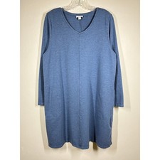 Pure Jill Blue Heathered V Neck Long Sleeve Tunic Dress Large Stretchy Comfort