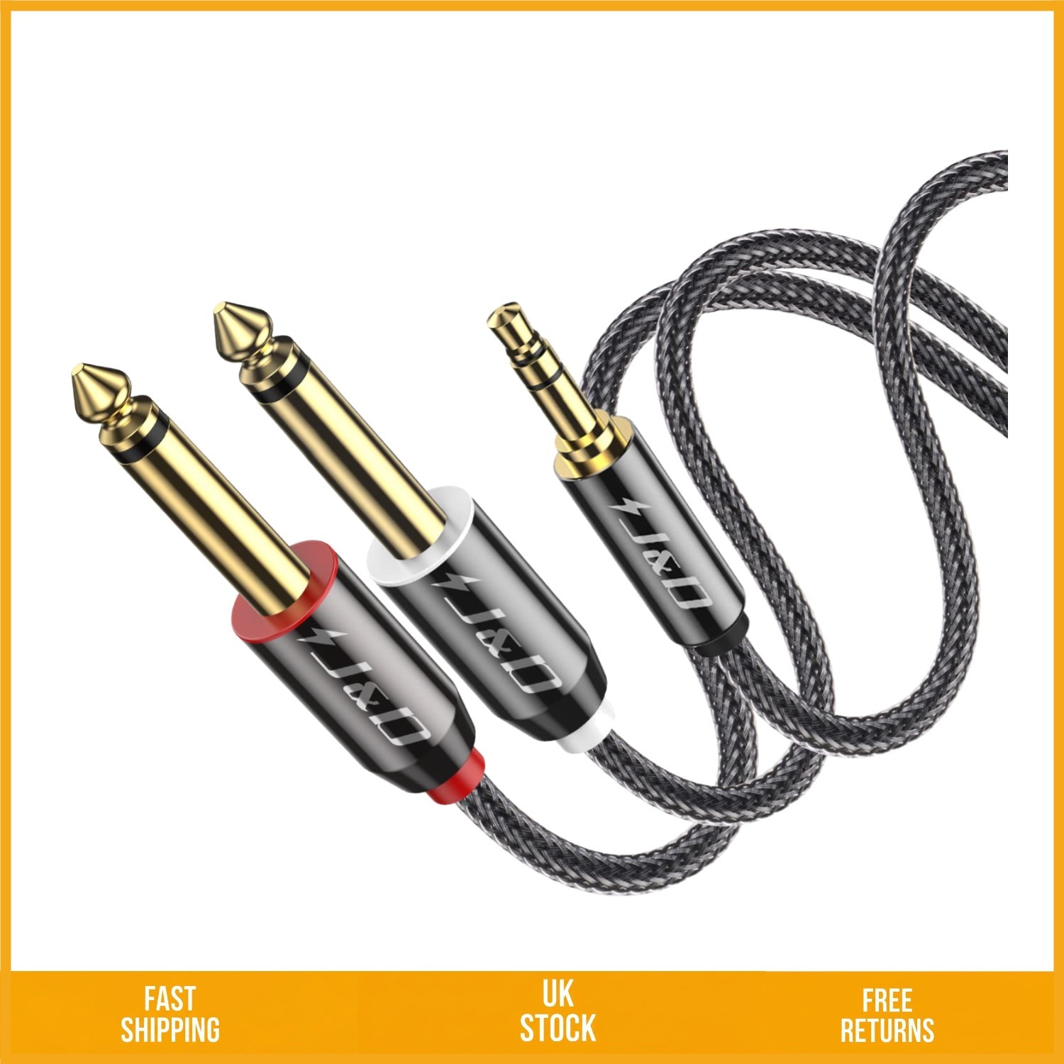 3.5mm to Dual 6.35mm Gold TRS Stereo Mono Y Splitter Audio Cable 90cm