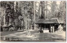 RPPC Siskiyou Mountains Camp Gas Station Pumps California 1930s Patterson Photo