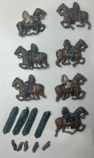 Vintage German Flat Lead Toy Soldiers Uhlan Cavalry Lot of 7 Damaged Prewar