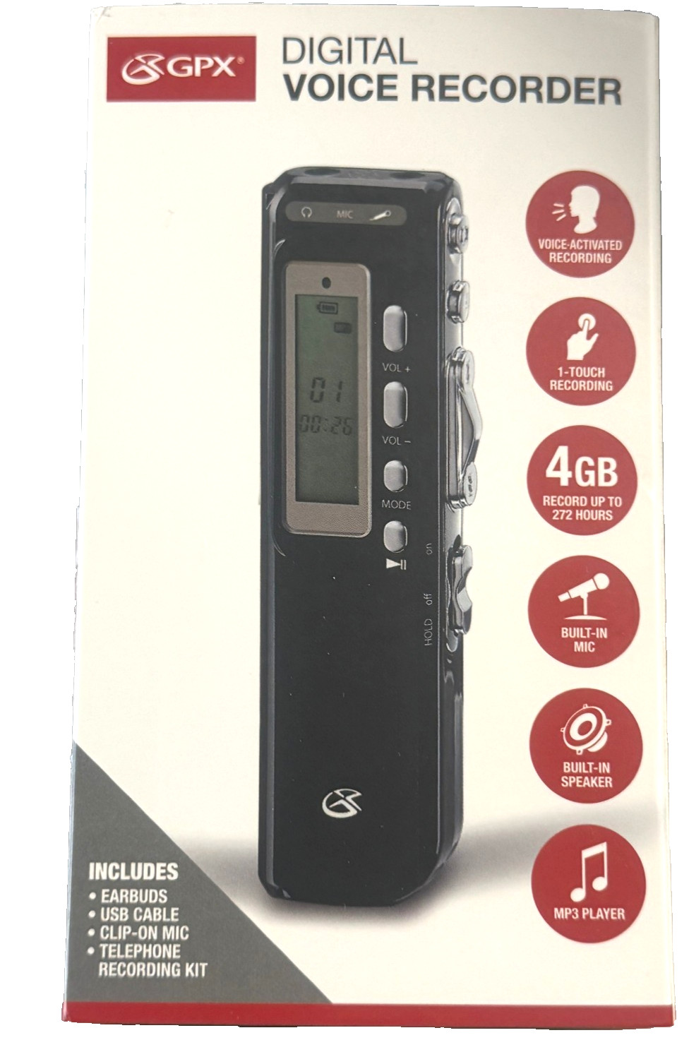 👍GPX Didital Voice Recorder MP3 Audio Built In MIC USB 2.